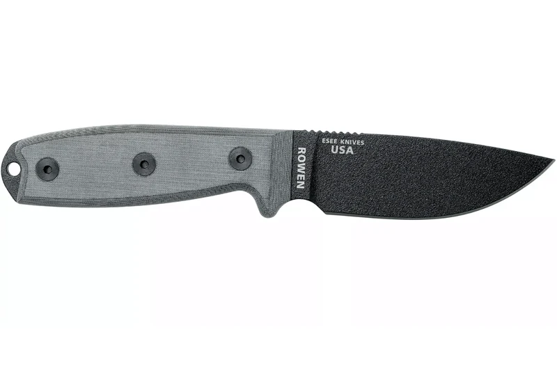 Couteau Esee 3 ESEE-3P-MB lame acier carbone noir 8,8cm manche micarta gris + étui marron