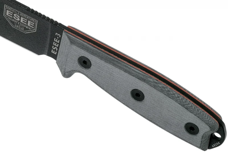 Couteau Esee 3 ESEE-3P-MB lame acier carbone noir 8,8cm manche micarta gris + étui marron