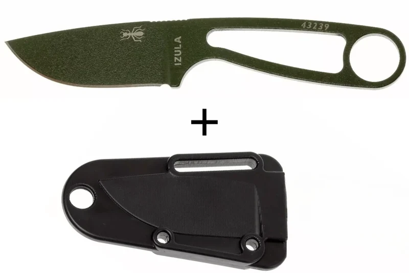 Couteau de cou Esee Izula IZULA-OD lame acier carbone 6,2cm manche ajouré acier vert olive + étui