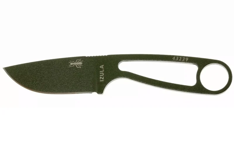 Couteau de cou Esee Izula IZULA-OD lame acier carbone 6,2cm manche ajouré acier vert olive + étui