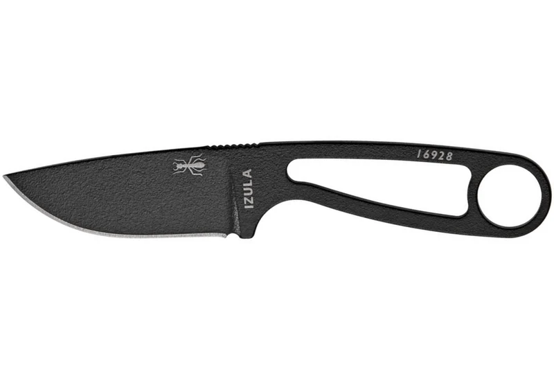 Couteau de cou Esee Izula IZULA-B lame acier carbone 6,2cm manche ajouré acier noir + étui