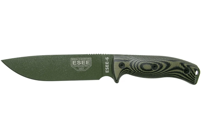 Couteau Esee 6 6POD-003 lame acier carbone 16,5cm manche G10 vert et noir + étui