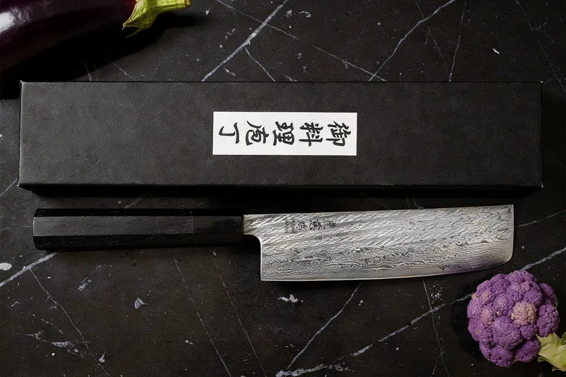 Couteau nakiri 16,5cm japonais artisanal Wusaki Kuronawa G3 damas