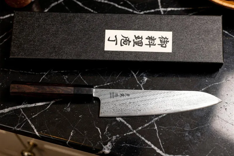 Couteau de chef 21cm japonais artisanal Wusaki Kuronawa G3 damas