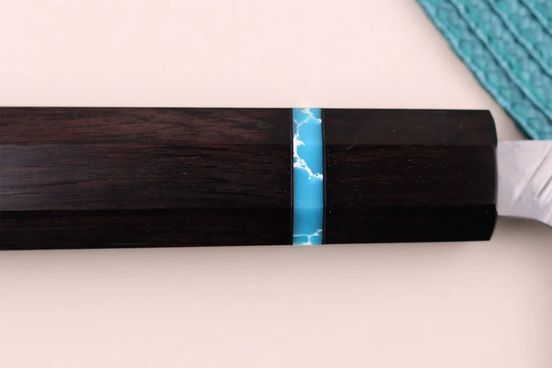 Couteau nakiri japonais artisanal Yu Kurosaki Fujin 16,5cm SG2 turquoise