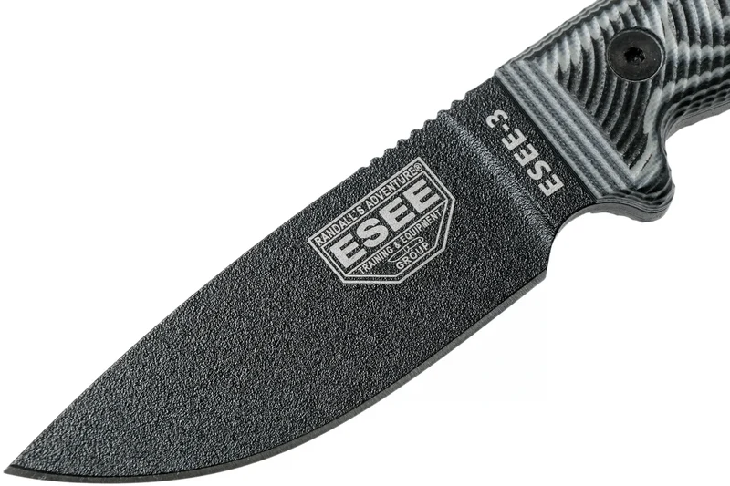 Couteau Esee 3 3PMB-002 lame acier carbone 8,8cm manche G10 gris et noir + étui