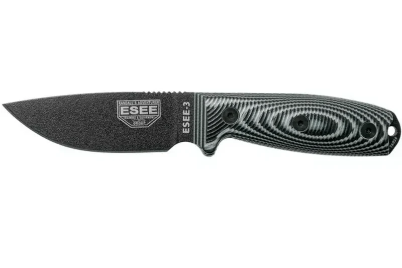 Couteau Esee 3 3PMB-002 lame acier carbone 8,8cm manche G10 gris et noir + étui