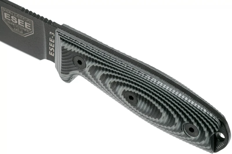 Couteau Esee 3 3PMB-002 lame acier carbone 8,8cm manche G10 gris et noir + étui