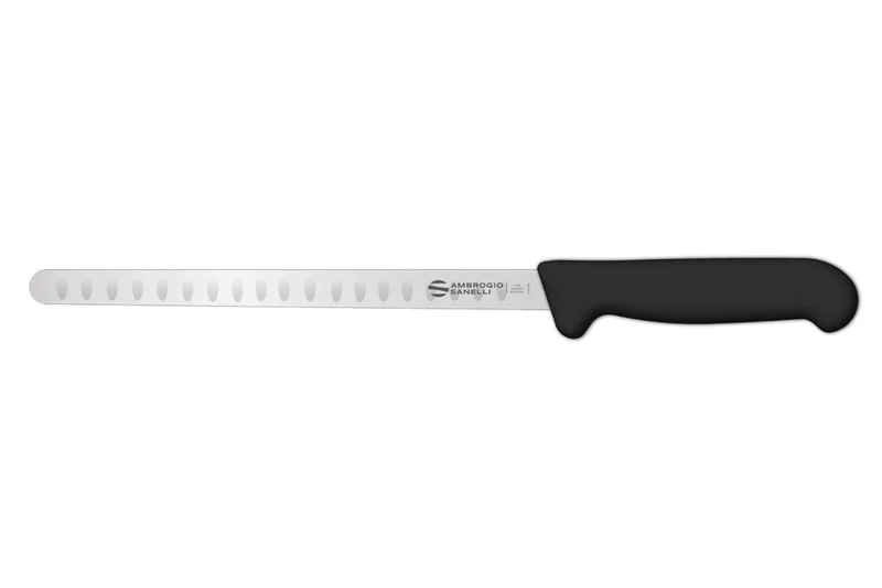 Couteau à saumon professionnel Ambrogio Sanelli Supra alvéolé noir