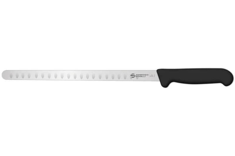 Couteau à saumon professionnel Ambrogio Sanelli Supra alvéolé noir