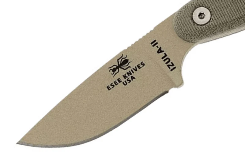 Couteau Esee Izula II DT lame acier carbone 6,2cm manche micarta désert + étui