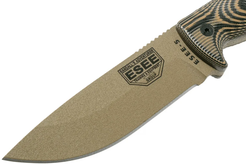 Couteau Esee 5 5PDE-005 lame acier carbone 13,2cm manche G10 coyote/noir + étui