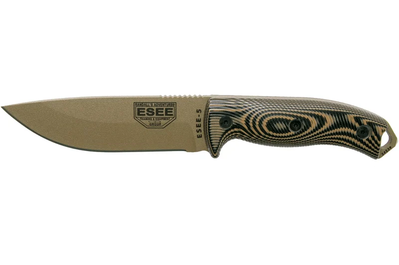 Couteau Esee 5 5PDE-005 lame acier carbone 13,2cm manche G10 coyote/noir + étui