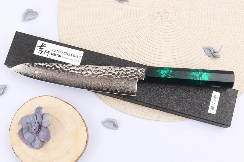 Couteau de chef japonais 21cm Sakai Takayuki Nanairo Green Damas VG10