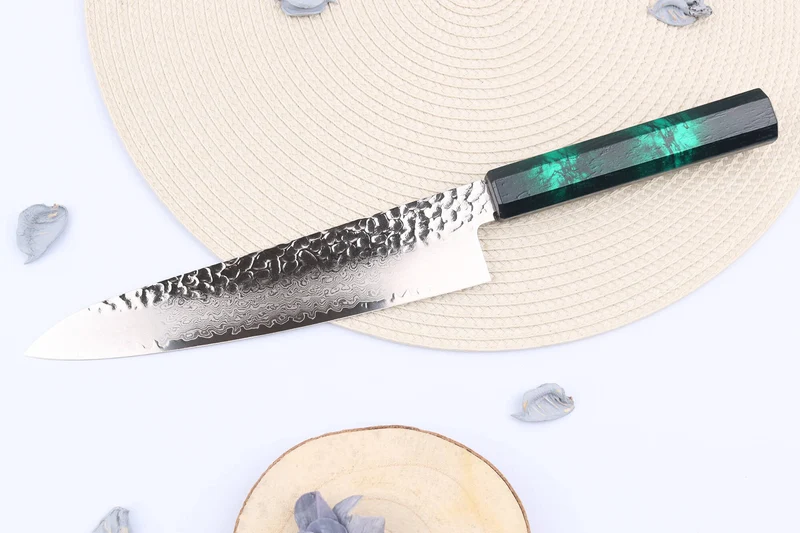 Couteau de chef japonais 21cm Sakai Takayuki Nanairo Green Damas VG10