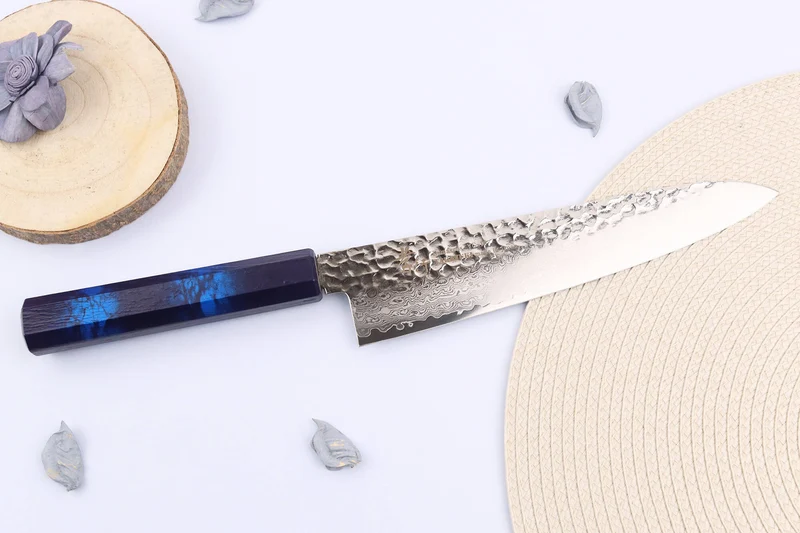 Couteau de chef japonais 21cm Sakai Takayuki Nanairo Blue Damas VG10