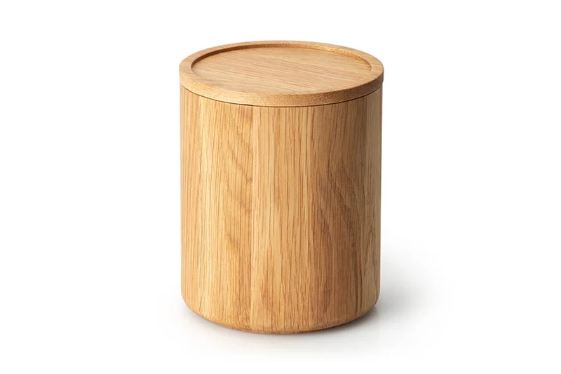 Boîte de conservation ronde Continenta en bois de chêne 13x16cm
