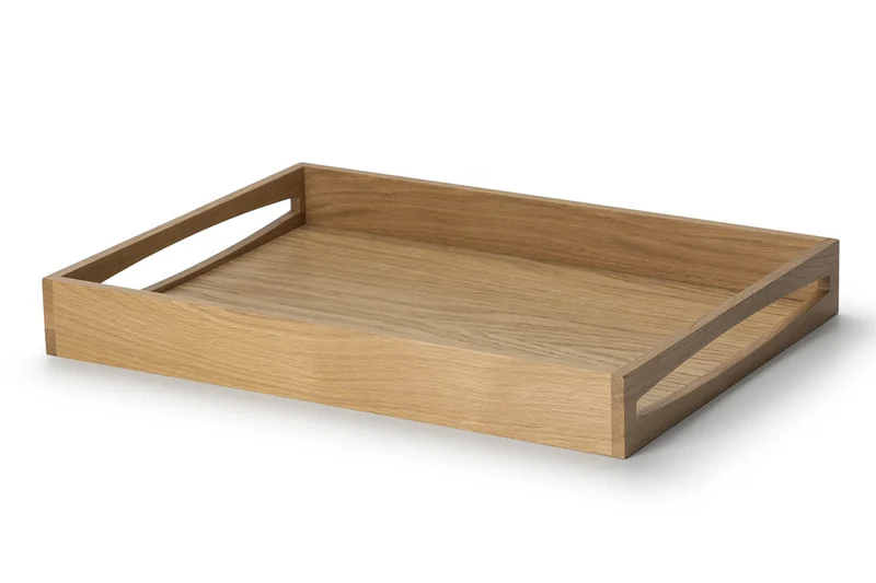 Plateau de service rectangulaire avec poignées Continenta en bois de chêne 49x35x6,3cm