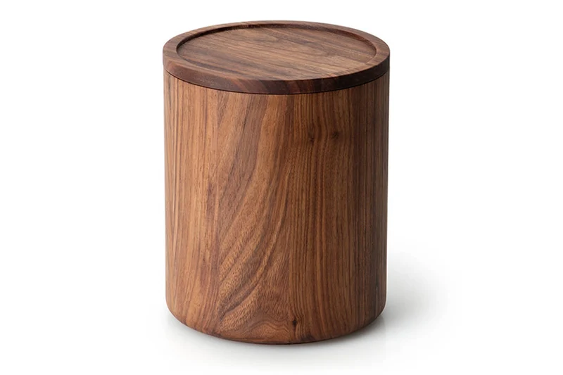 Boîte de conservation ronde Continenta en bois de noyer 13x16cm