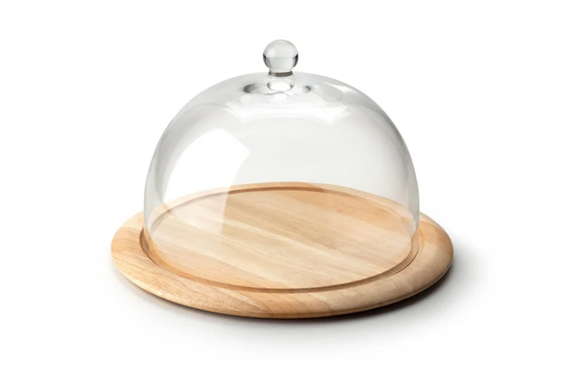 Plateau à fromage avec cloche en verre Continenta en bois d'hévéa Ø33x19,5cm