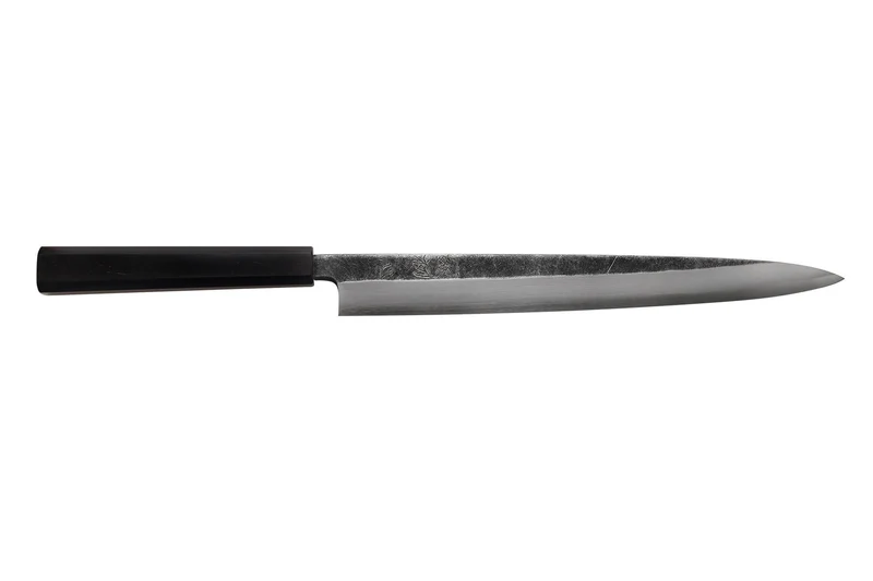 Couteau yanagiba 29cm japonais artisanal Hatsukokoro Shirasagi manche en ébène
