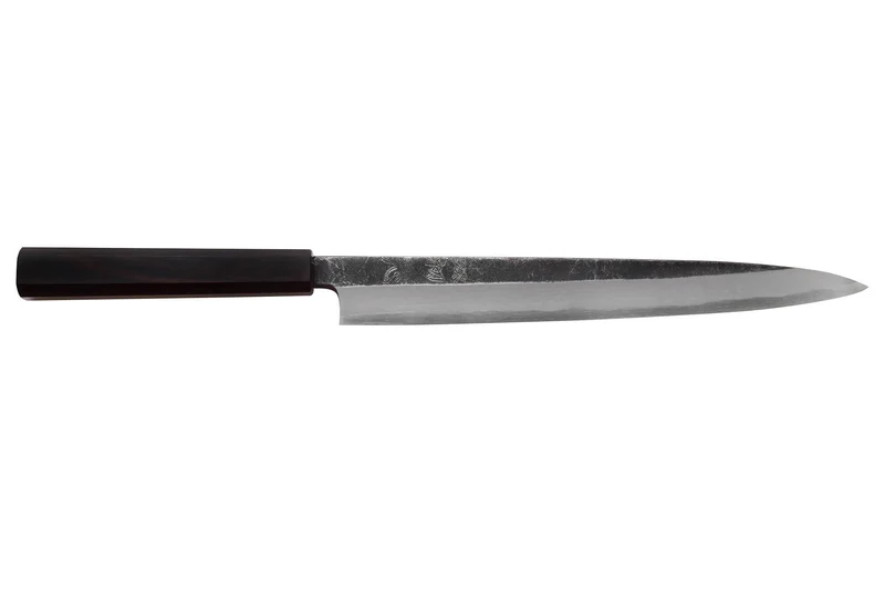 Couteau yanagiba 26cm japonais artisanal Hatsukokoro Shirasagi manche en ébène