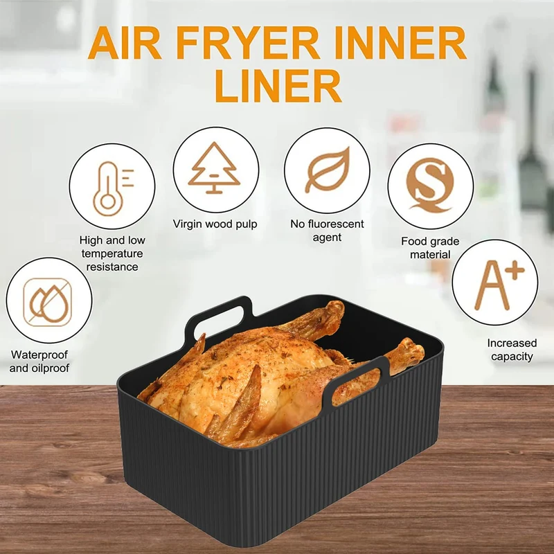 Moule Silicone Air Fryer Rectangulaire Réutilisable - Lot de 2 Pièces
