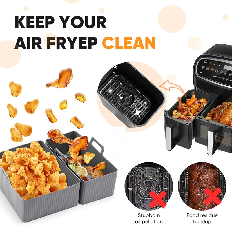 Moule Silicone Air Fryer Réutilisable Lot de 2 Pièces Rectangulaires