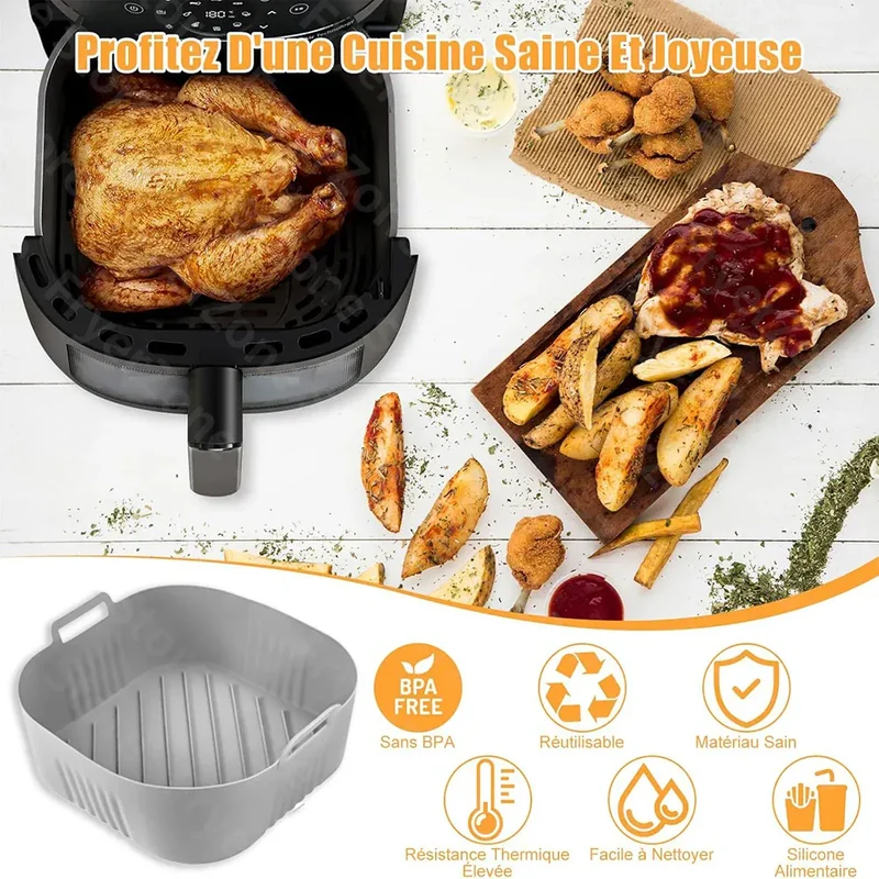 Moule Silicone Air Fryer Réutilisable Carré 23 cm pour 62L