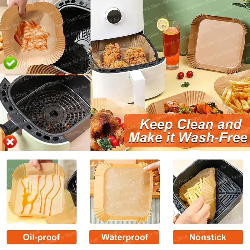 Papier Cuisson Air Fryer Jetable Carré 23 cm Lot de 200 Pièces