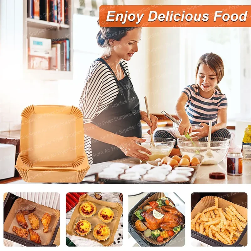 Papier Cuisson Air Fryer Jetable Carré 23 cm Lot de 200 Pièces