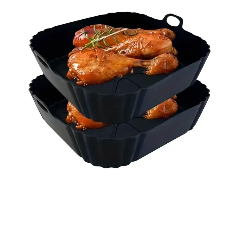 Moule Silicone Air Fryer Réutilisable Carré avec Poignées - 2 pièces