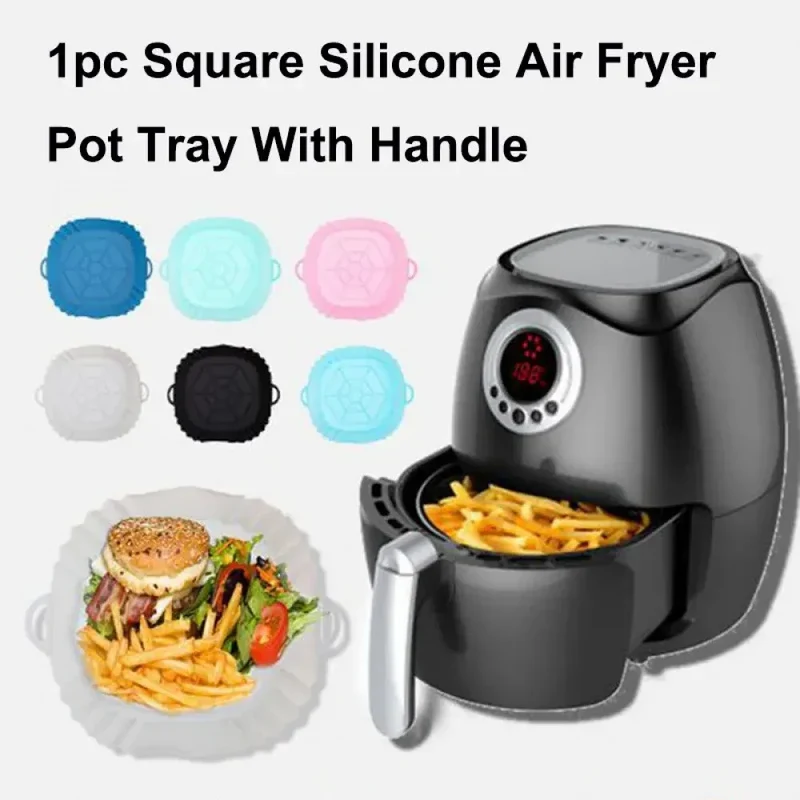 Moule Silicone Air Fryer Réutilisable Carré avec Poignées - 2 pièces