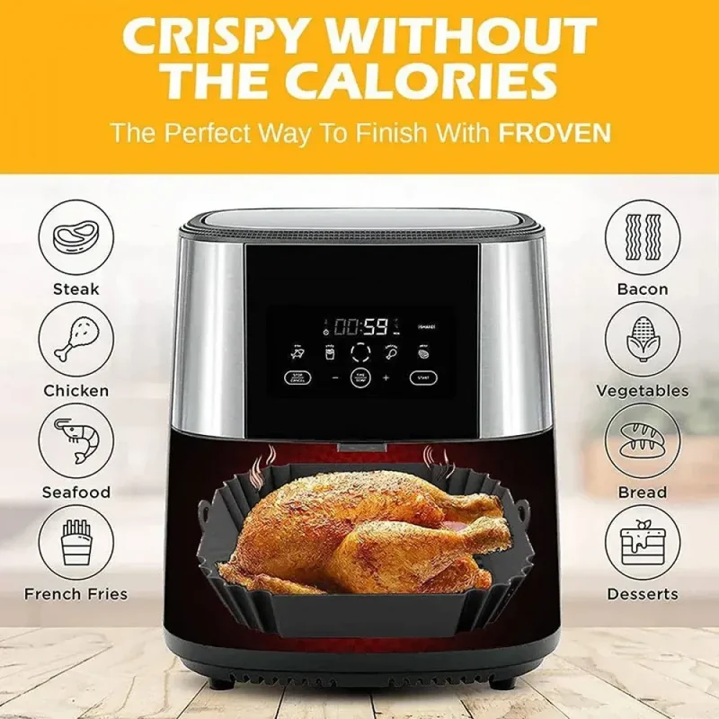 Moule Silicone Air Fryer Réutilisable Carré avec Poignées - 2 pièces