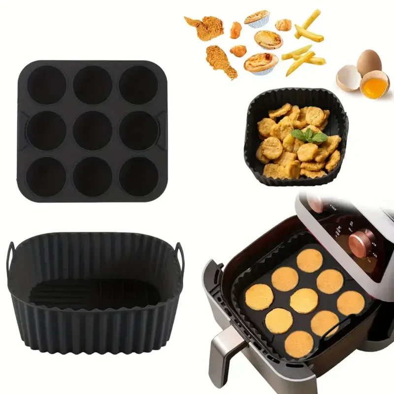 Moule Silicone Réutilisable Carré 2 Pièces pour Air Fryer