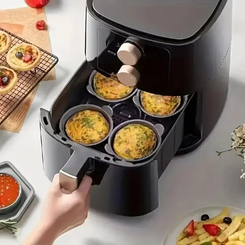 Moule Silicone Réutilisable Air Fryer Lot de 12 Ronds Antiadhésifs