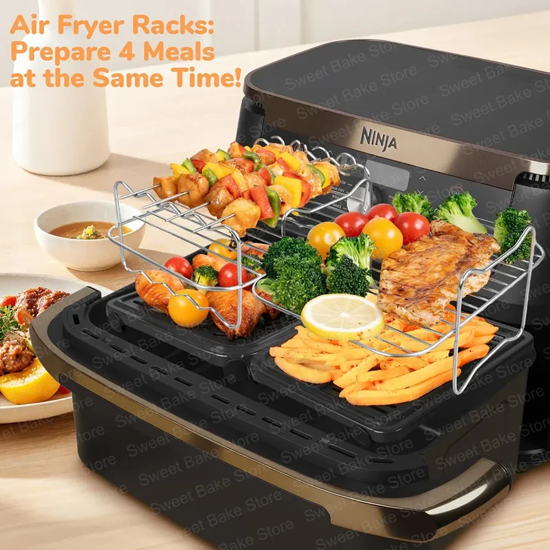 Grille Inox Air Fryer Lot de 2 Grilles et 4 Brochettes Ajustables