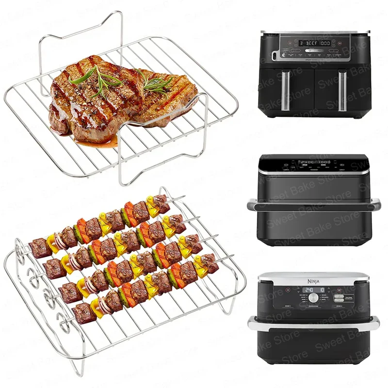 Grille Inox Air Fryer Lot de 2 Grilles et 4 Brochettes Ajustables
