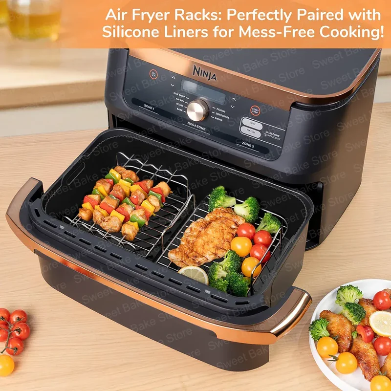 Grille Inox Air Fryer Lot de 2 Grilles et 4 Brochettes Ajustables