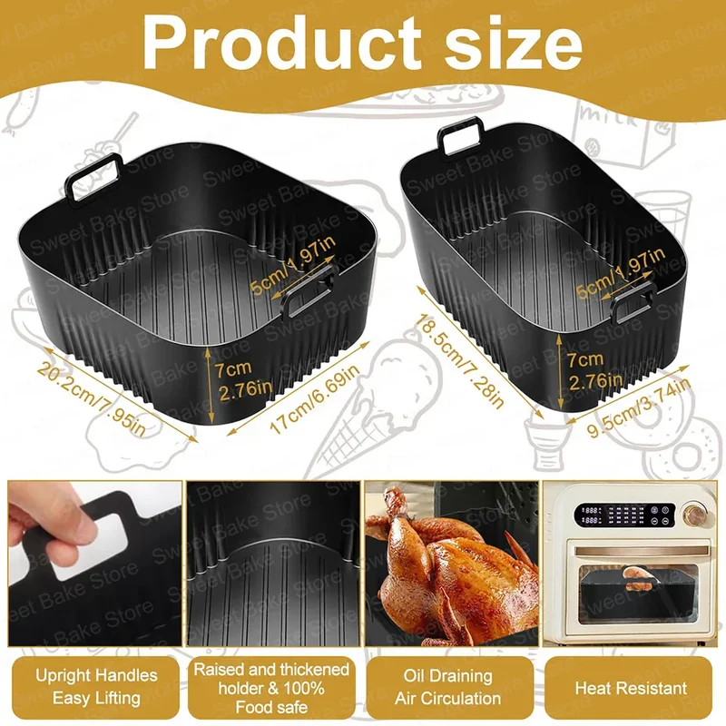 Moule Silicone Réutilisable Air Fryer Lot de 2 Carrés 25x25 cm