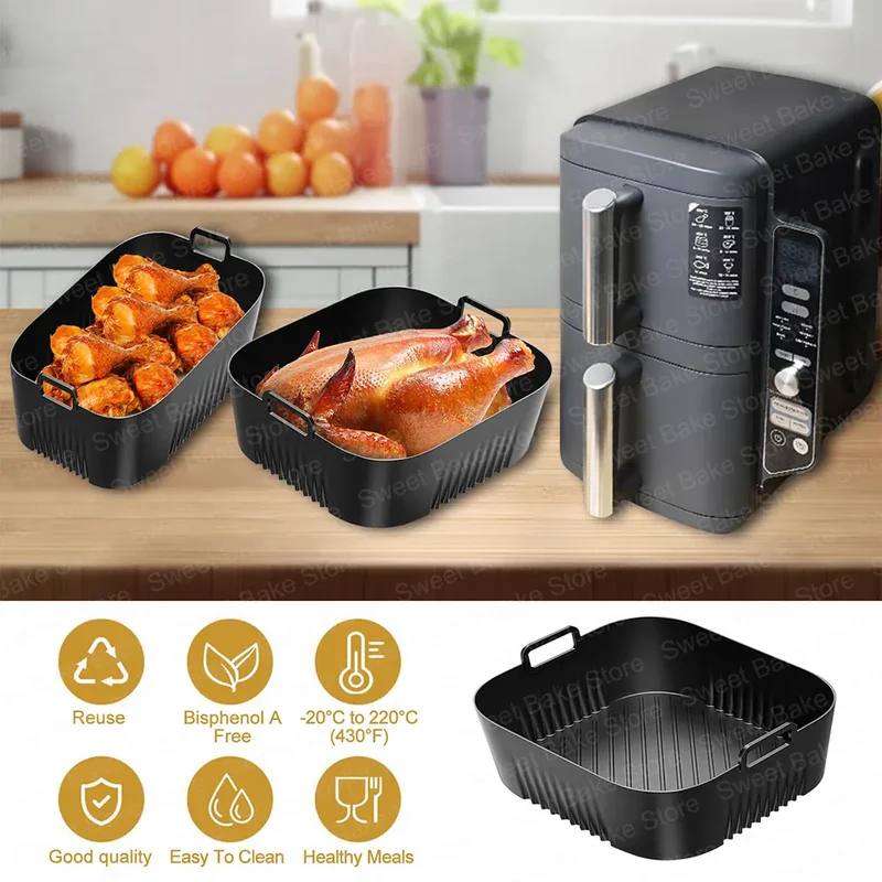 Moule Silicone Réutilisable Air Fryer Lot de 2 Carrés 25x25 cm