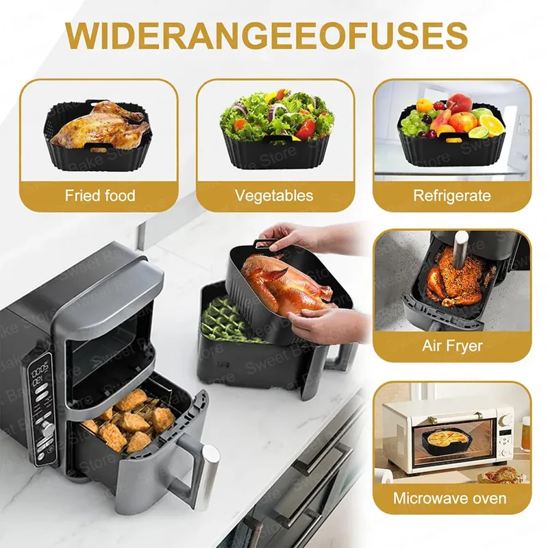 Moule Silicone Réutilisable Air Fryer Lot de 2 Carrés 25x25 cm