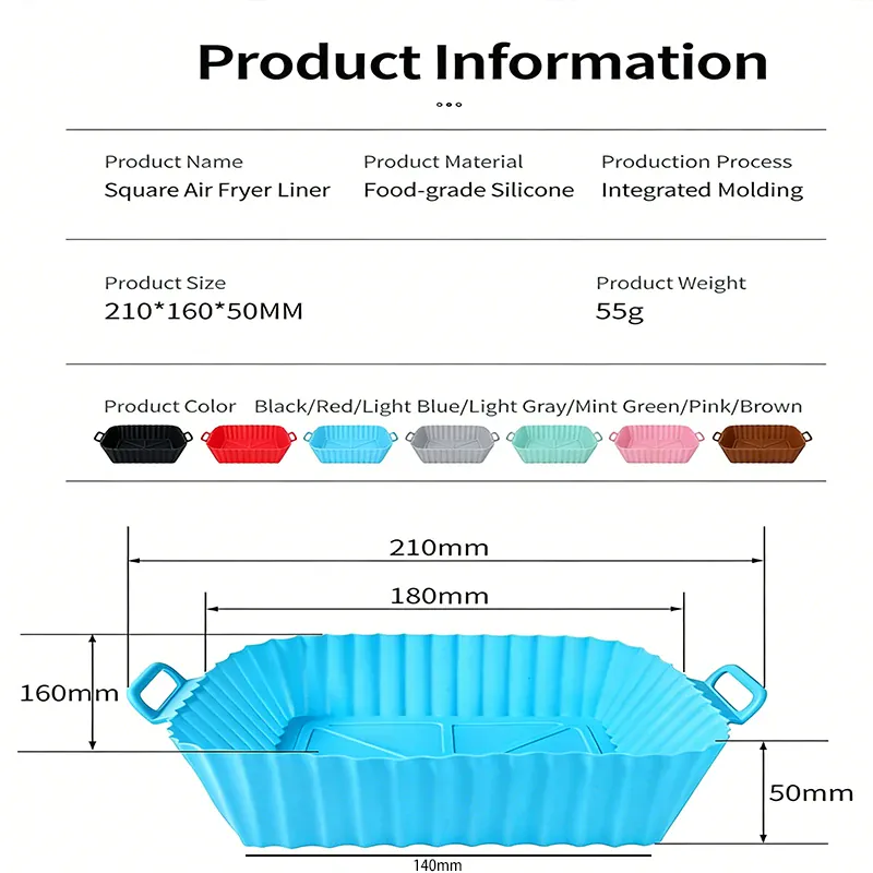 Moule Silicone Air Fryer Réutilisable Carré 20 cm Antiadhésif