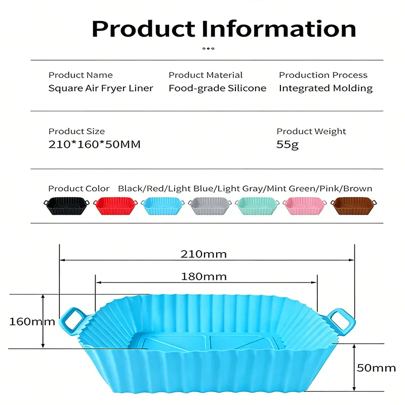 Moule Silicone Air Fryer Réutilisable Carré 20 cm Antiadhésif