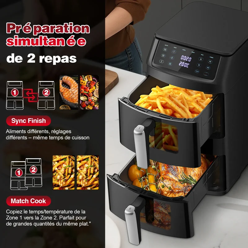 Air Fryer Double Panier 11L 2500W 6 en 1 Écran Tactile