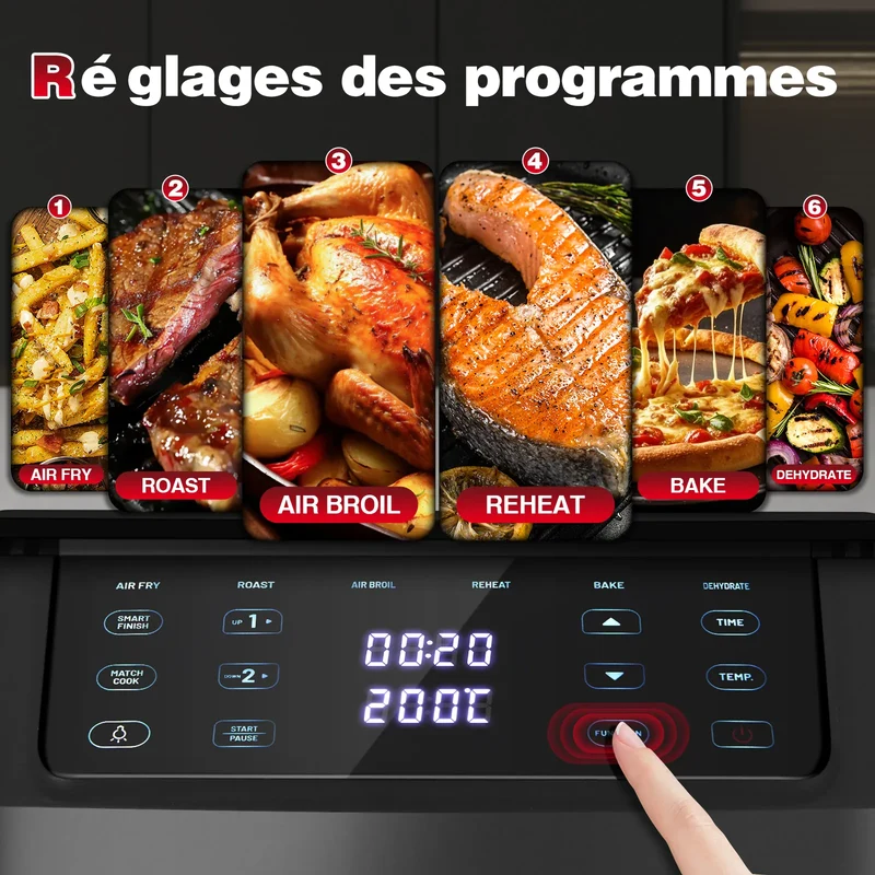 Air Fryer Double Panier 11L 2500W 6 en 1 Écran Tactile