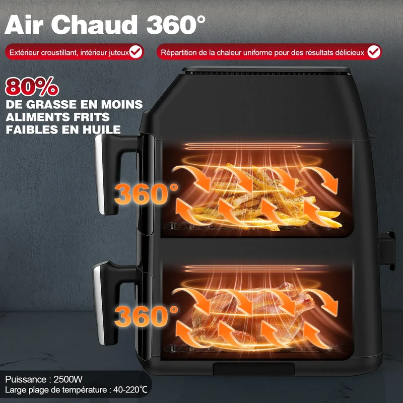 Air Fryer Double Panier 11L 2500W 6 en 1 Écran Tactile