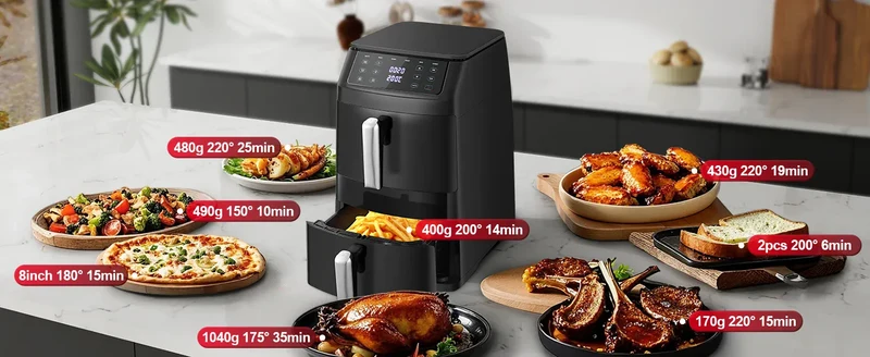 Air Fryer Double Panier 11L 2500W 6 en 1 Écran Tactile