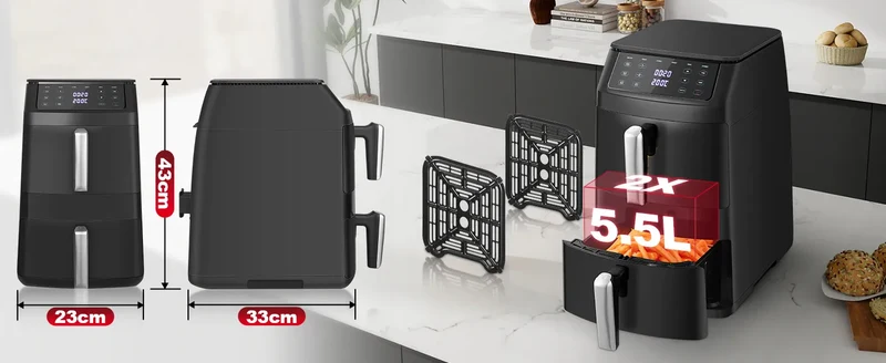 Air Fryer Double Panier 11L 2500W 6 en 1 Écran Tactile
