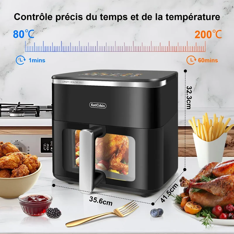 Air Fryer 11L 2000W Écran Tactile et Hublot Visible